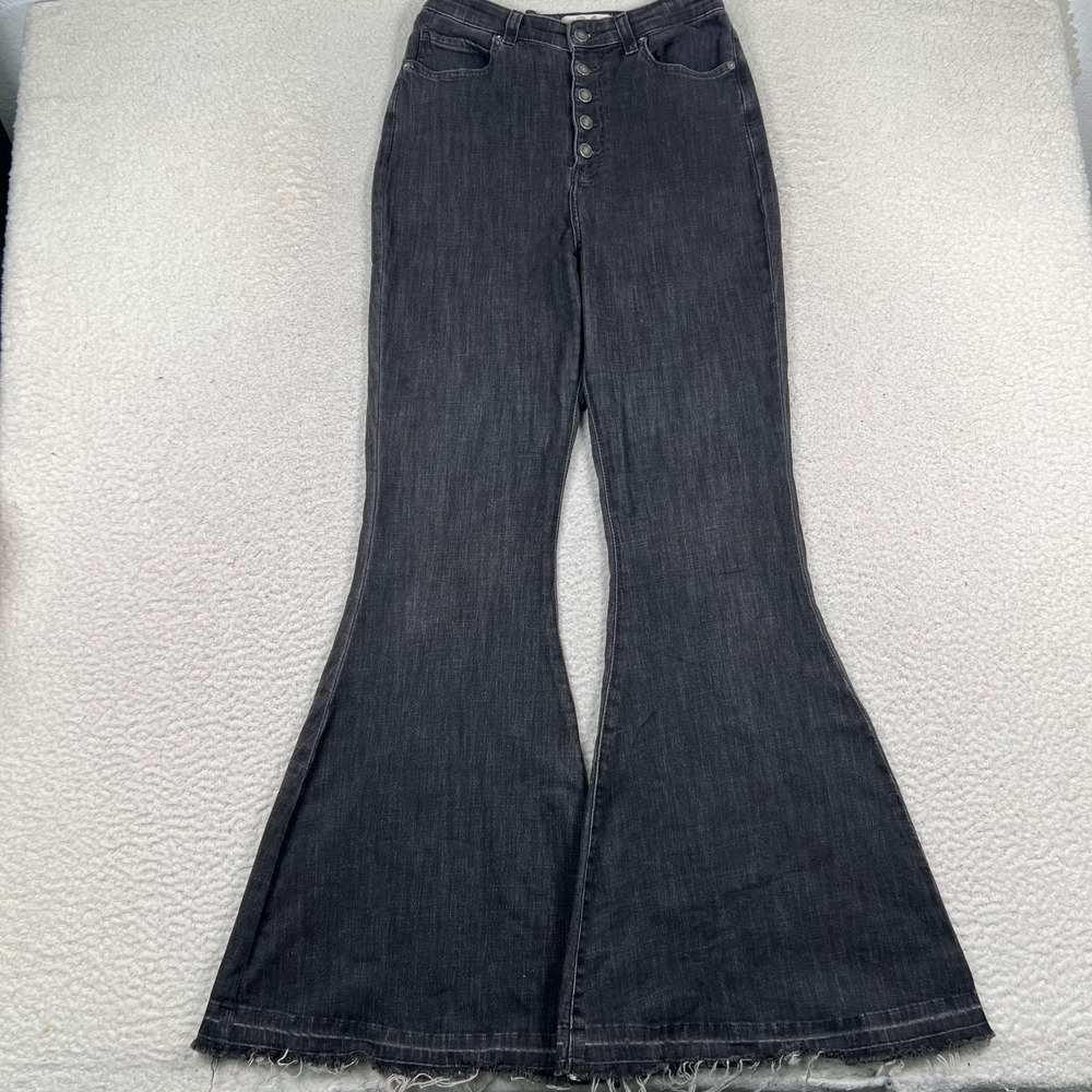 We the Free People Irreplaceable‎ Jeans Women 31 Flare Bell Bottom Raw Hem Black